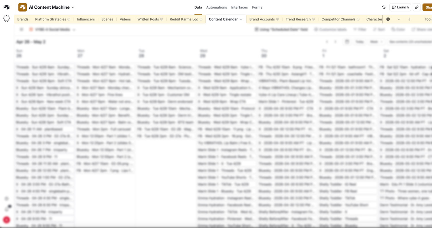 Airtable post calendar — one weekly view of the GFTG content engine